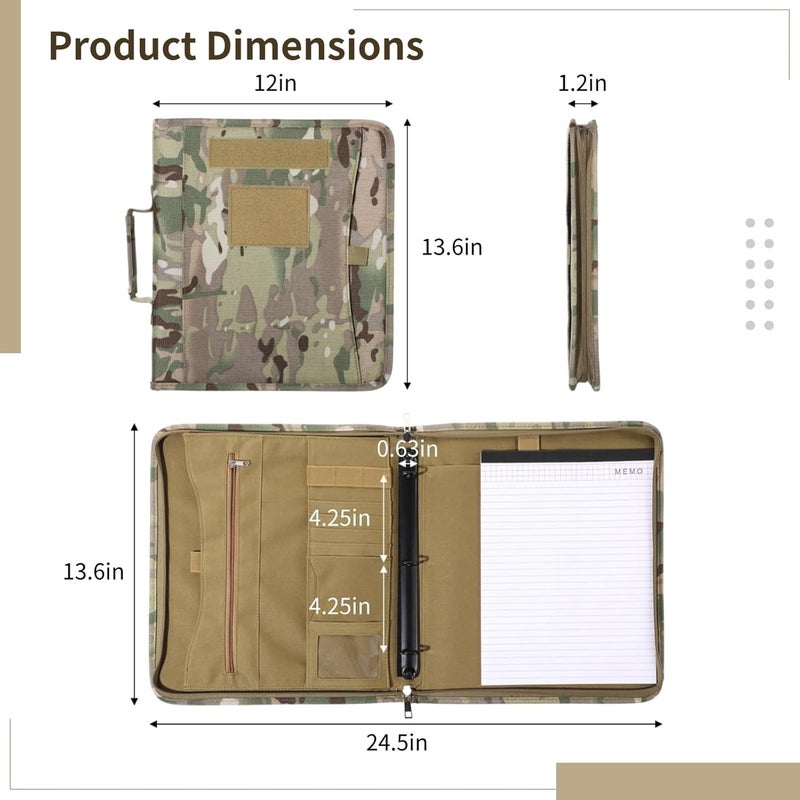 Homaisson Tactical OCP Modular Binder System - Large Letter Size Combat Padfolio w/Detachable 3-Ring Insert & 25 Paper Sheets, Mission-Ready Organizer for Field & Office Use - Image 5